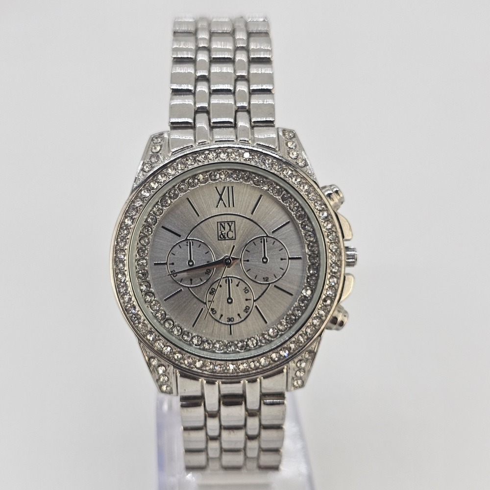 NYC Women's Analog Watch 38MM Gray Dial Gray Metal Bands 7.25" NEW Battery